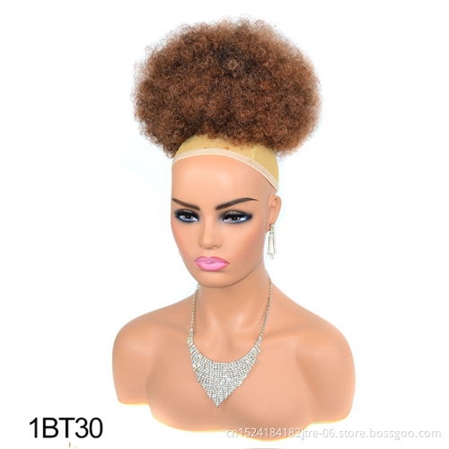 cheap synthetic african hair bun for black women,  afro kinky chignon curly hair puff bun, big soft natural hair piece bun wig